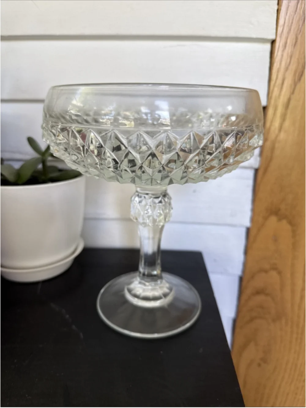 INDIANA GLASS Footed Diamond Point Clear Candy Dish, No Lid
